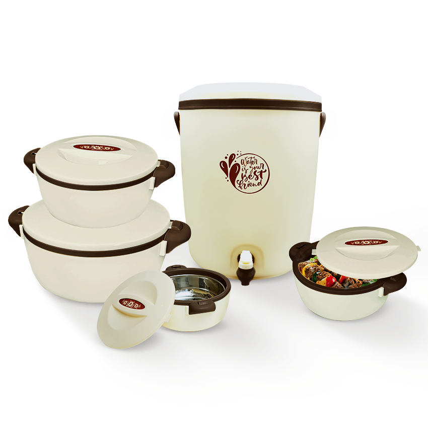 Chef Family Essentials hot pot set – pack of 4 stainless steel insulated hot pots in different sizes, with free glass
