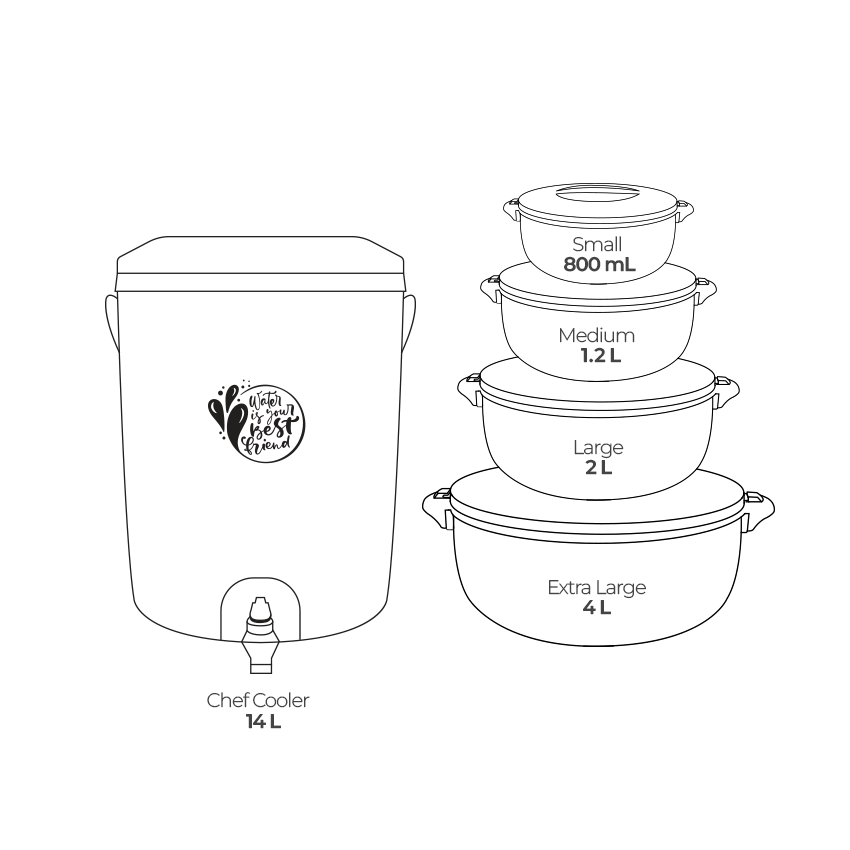 Chef Family Essentials hot pot set – pack of 4 stainless steel insulated hot pots in different sizes with free glass