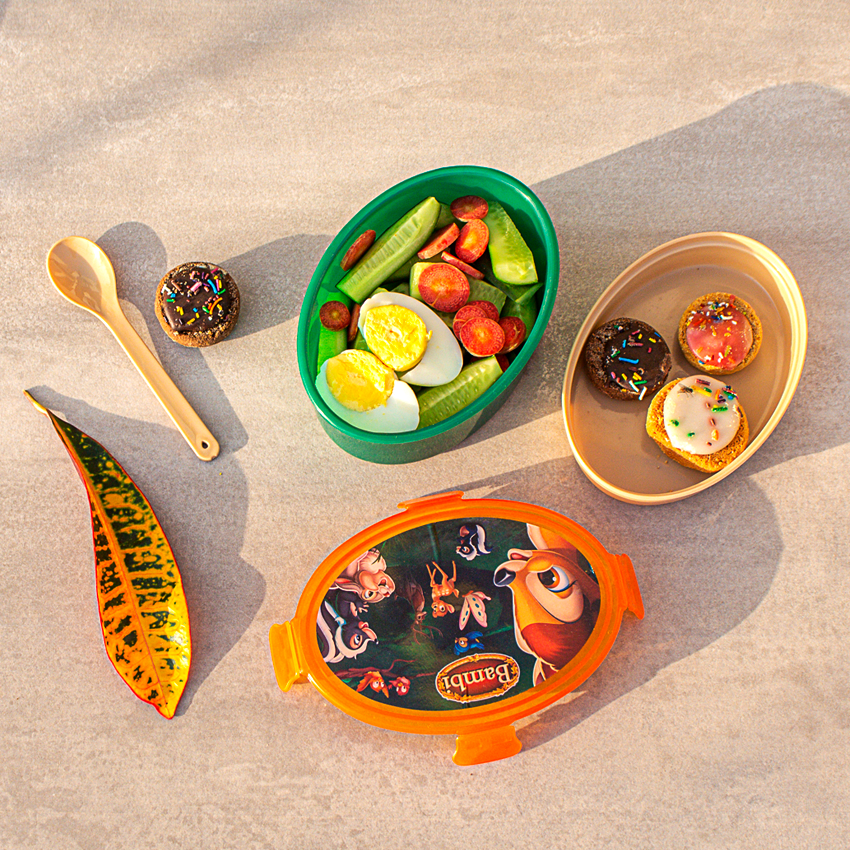 Oval Lunch Box Pack of 2 - (500ml) With Fruits & Sweets