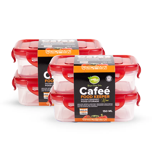 Cafee Food Keeper Pack of 4 XS - (150ml) Red Cafee Food Keeper Pack of 4 XS - (150ml) Red