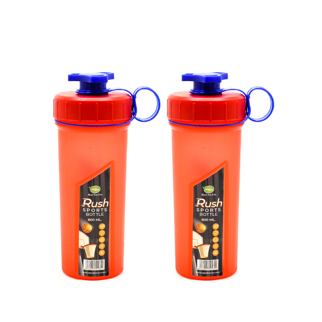 Rush Sports Water Bottle – 800ml & 1L sizes with twist-lock cap, spill-proof spout, and sturdy handle for gym, hiking, or daily hydration