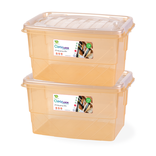Clear Lock Storage Box 2 pc set - Medium 7ltr Transparent Natural Peach