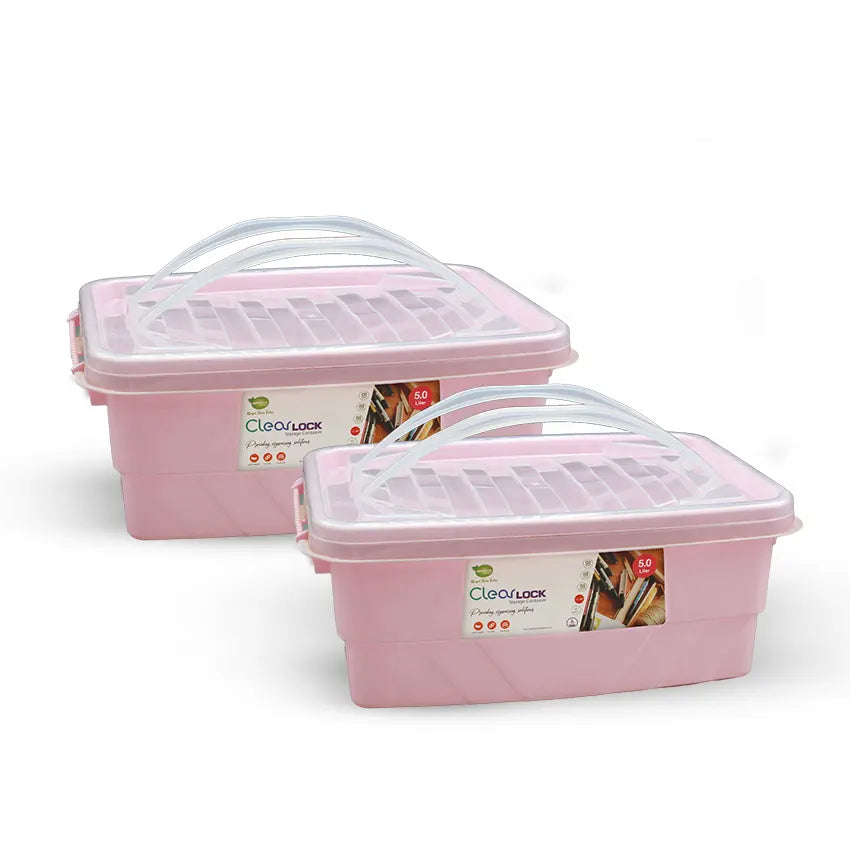 Clear Lock Storage Box 2 pc set - Small 5 Liter Solid Pink