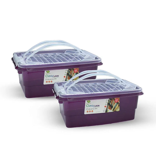 Clear Lock Storage Box 2 pc set - Small 5 liter Transparent Purple