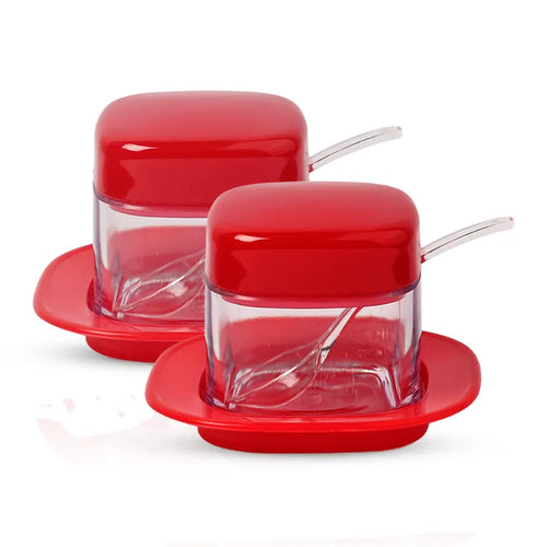 Rosee Sugar Pot 2 pcs set in Red & Transparent 250ml