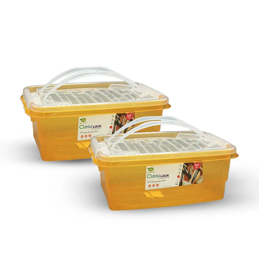 Clear Lock Storage Box 2 pc set - Small 5 liter Transparent Orange