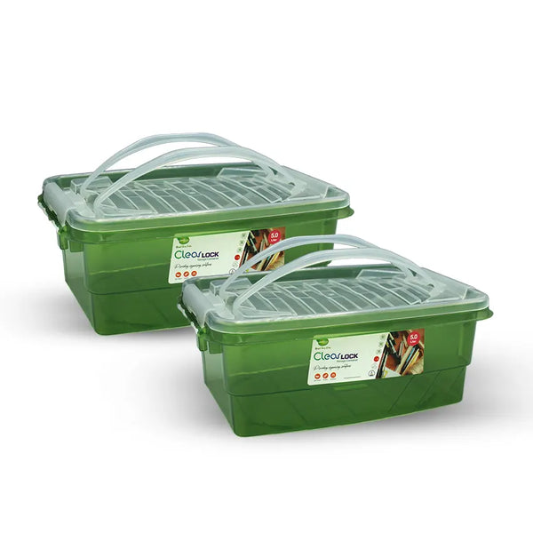 Clear Lock Storage Box 2 pc set - Small 5 liter Transparent Green