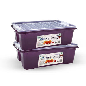 Clear Lock Storage Box 2 pc set - Large 10ltr Transparent Purple