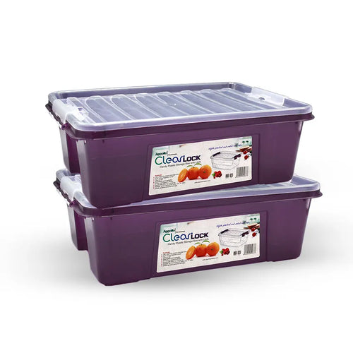 Clear Lock Storage Box 2 pc set - Large 10ltr Transparent Purple