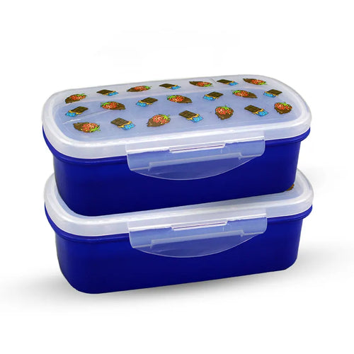Bento Lunch Box M-1 2 pc set - 600ml Without Sticker blue