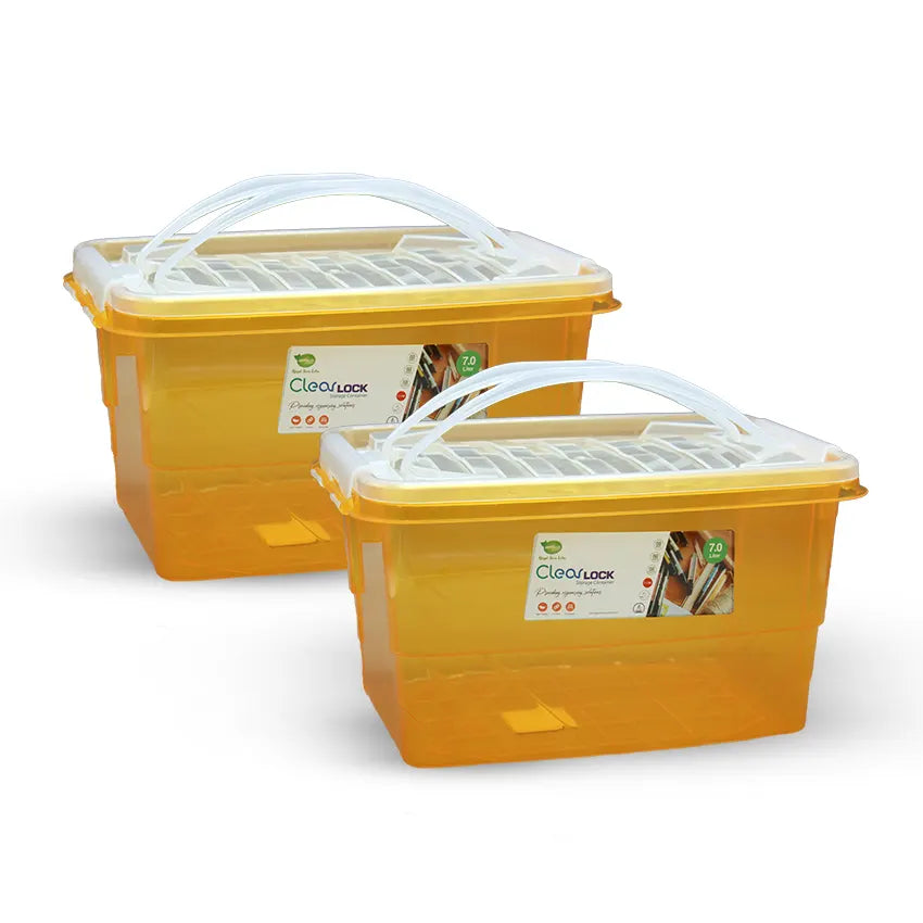 Clear Lock Storage Box 2 pc set - Medium 7ltr Transparent Orange