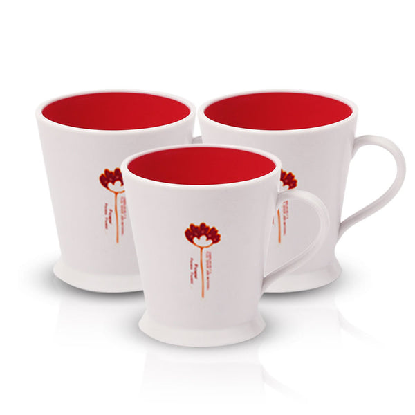 Flower Mug Pack of 3 - (250ml) Red