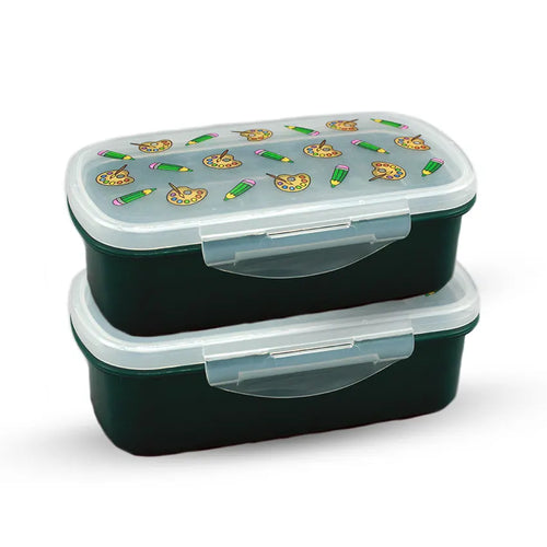 Bento Lunch Box M-2 2 pc set - 600ml Without Sticker green