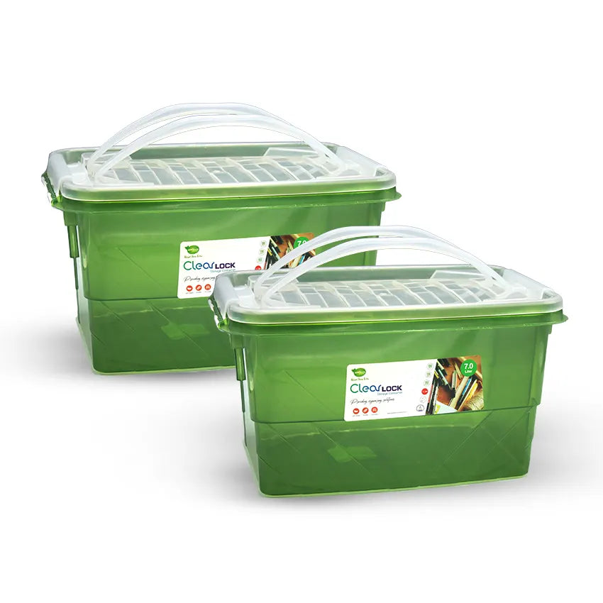 Clear Lock Storage Box 2 pc set - Medium 7ltr Transparent Green