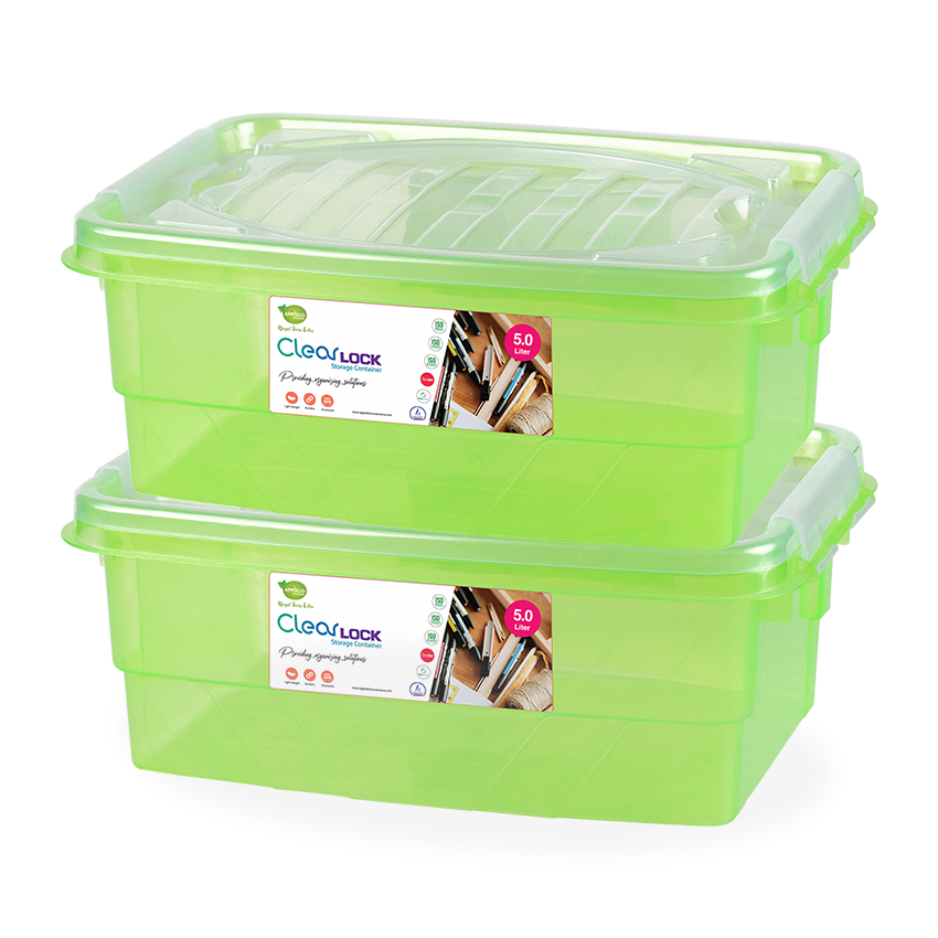 Clear Lock Storage Box 2 pc set - Small 5 liter Transparent Natural Green