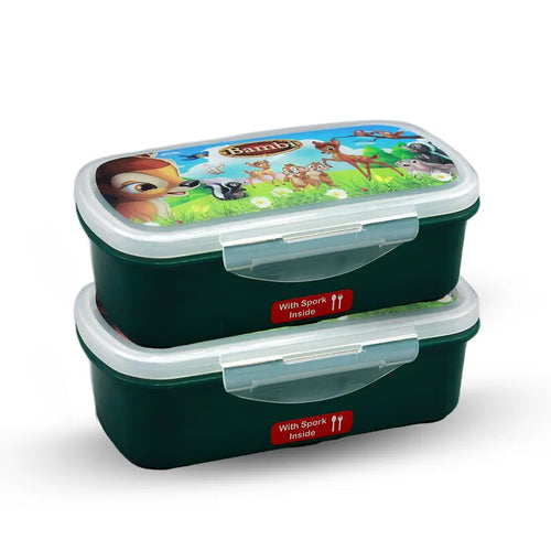 Bento Lunch Box M-1 2 pc set - 600ml With Sticker green