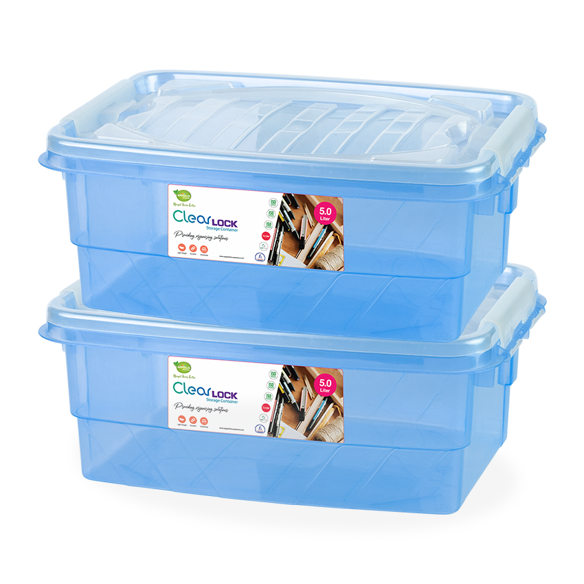 Clear Lock Storage Box 2 pc set - Small 5 liter Transparent Natural Blue