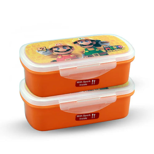 Bento Lunch Box M-1 2 pc set - 600ml With Sticker orange