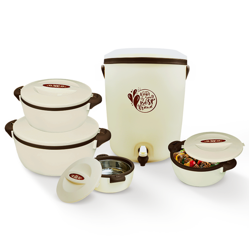 Chef Family Essentials hot pot set – pack of 4 stainless steel insulated hot pots in different sizes, with free glass 