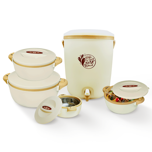 Chef Family Essentials hot pot set – pack of 4 stainless steel insulated hot pots in different sizes, with free glass 