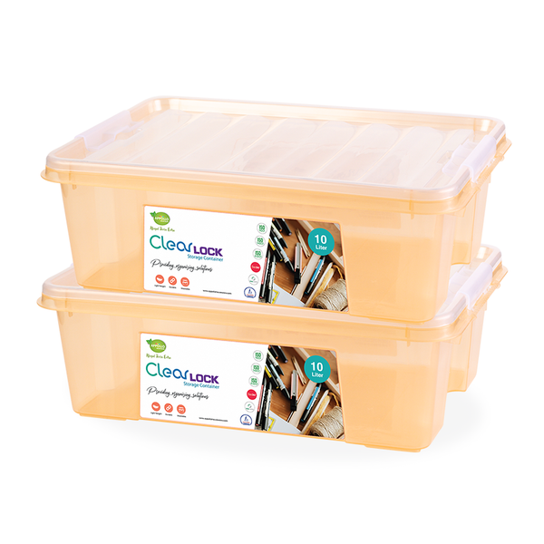 Clear Lock Storage Box 2 pc set - Large 10ltr Transparent Peach
