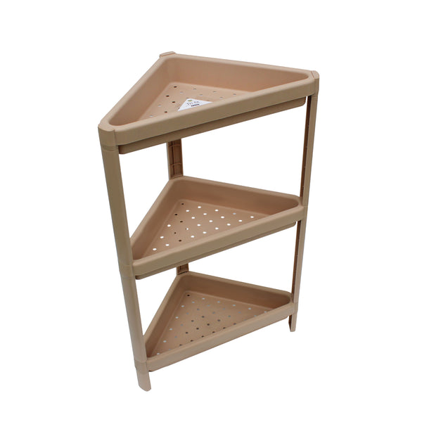 Beige corner shelf with three shelves 