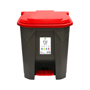 A black Fiji Bin with a re lid, equipped with a foot-pedal