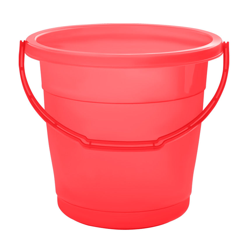 Red plastic bucket on a white background