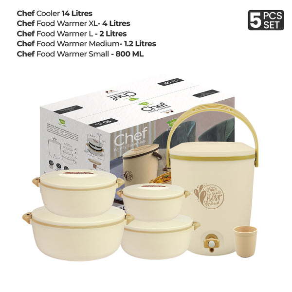 Chef Family Essentials hot pot set – pack of 4 stainless steel insulated hot pots in different sizes, with free glass 