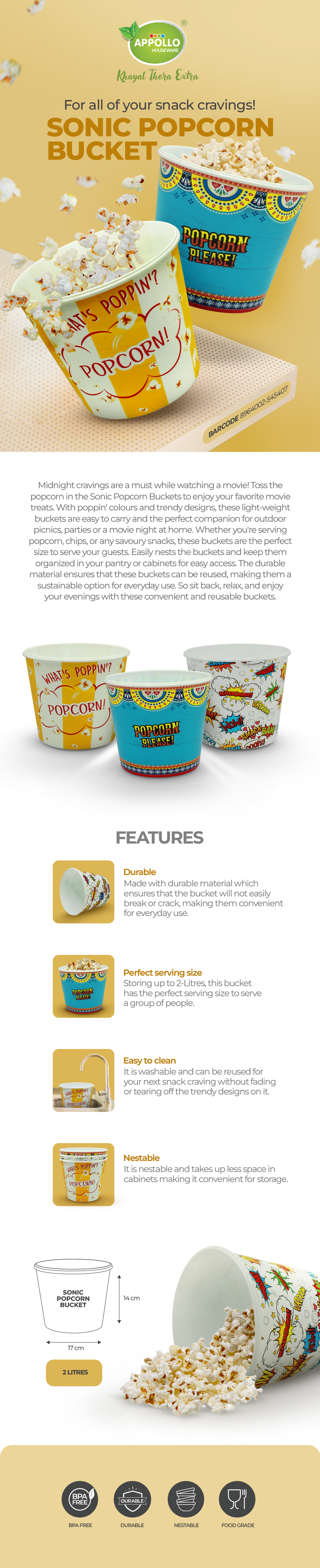 Apollo Sonic Popcorn Bucket Pack Of 3 12 Apollo Sonic Popcorn Bucket Pack Of 3