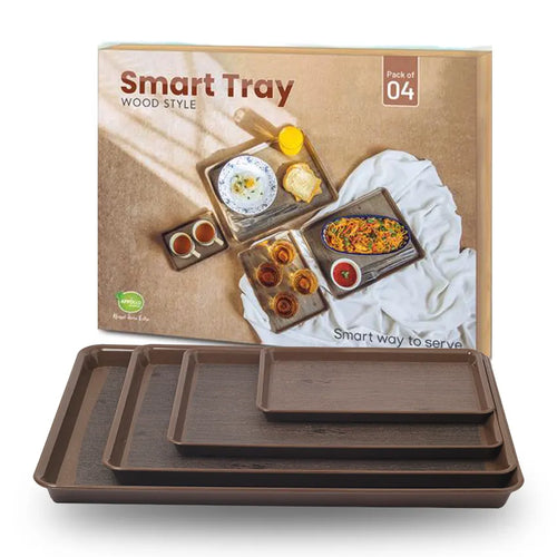 Smart Serving Tray Bundle 4pcs Set Small, Medium, Large, Extra Large in Brown