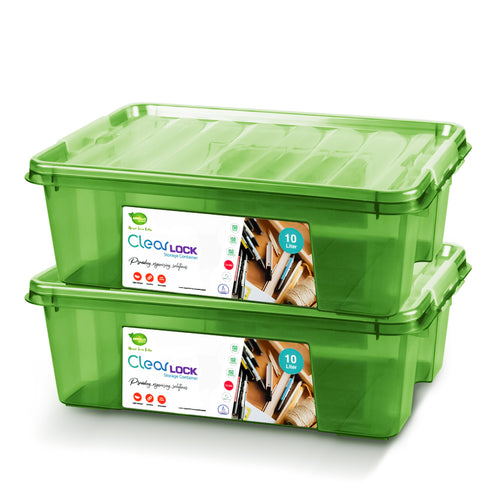 Clear Lock Storage Box Pack of 2 Large - (10Ltr) Transparent