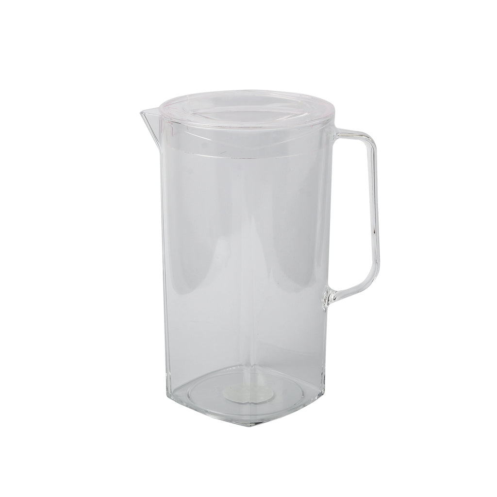 A clear, purple acrylic jug with a handle and spout, on a white background.