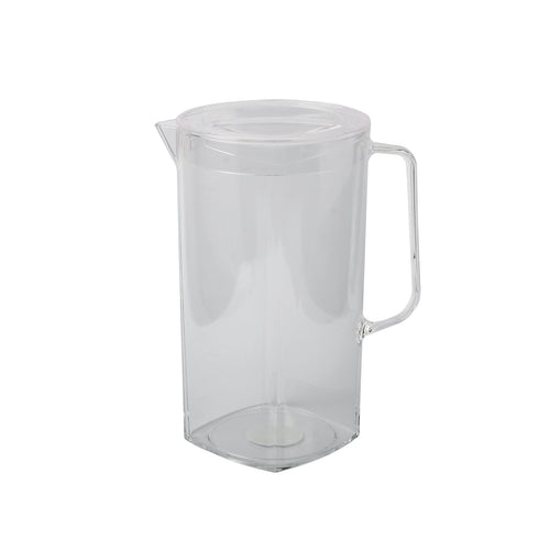 A clear, purple acrylic jug with a handle and spout, on a white background.