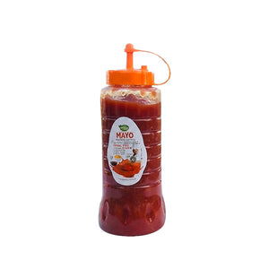 Mayo bottle with orange cap on a white background