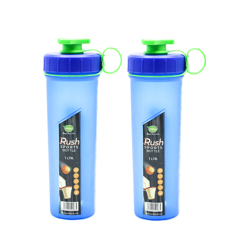 Rush Sports Water Bottle – 800ml & 1L sizes with twist-lock cap, spill-proof spout, and handle. Perfect for padel, cricket, football, gym, and indoor games