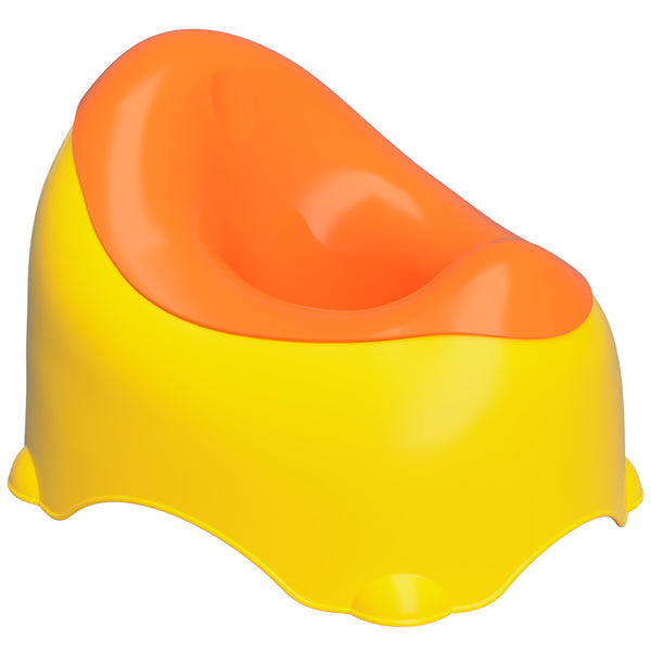 A Yellow baby potty training seat designed for children above 18 months.
