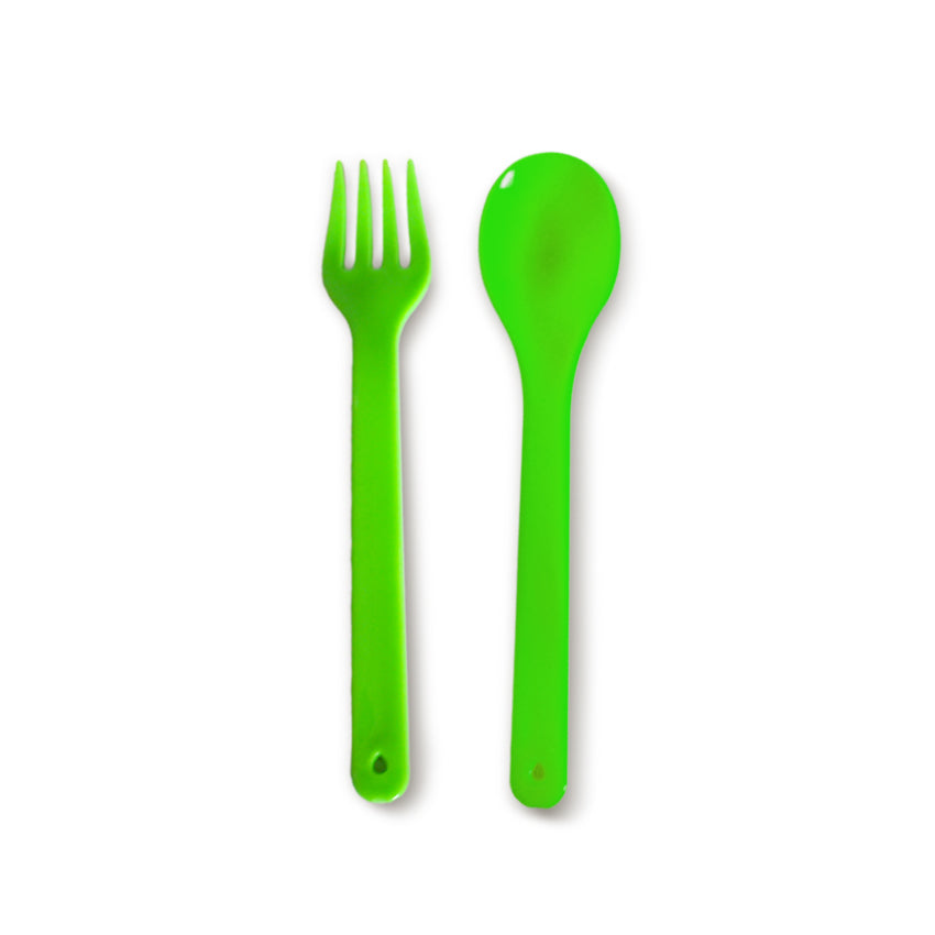 green saga cutlery spoon fork in green