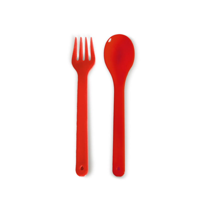 red saga cutlery spoon fork in red