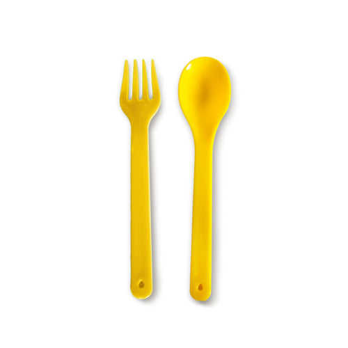 yellow saga cutlery spoon fork in yellow